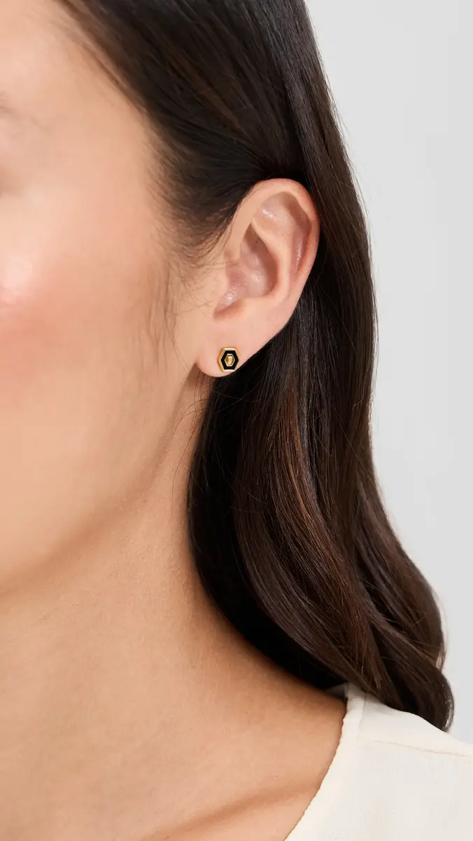 Gwen Beloti Initial Hex Stud Earrings | Thumbnail 3