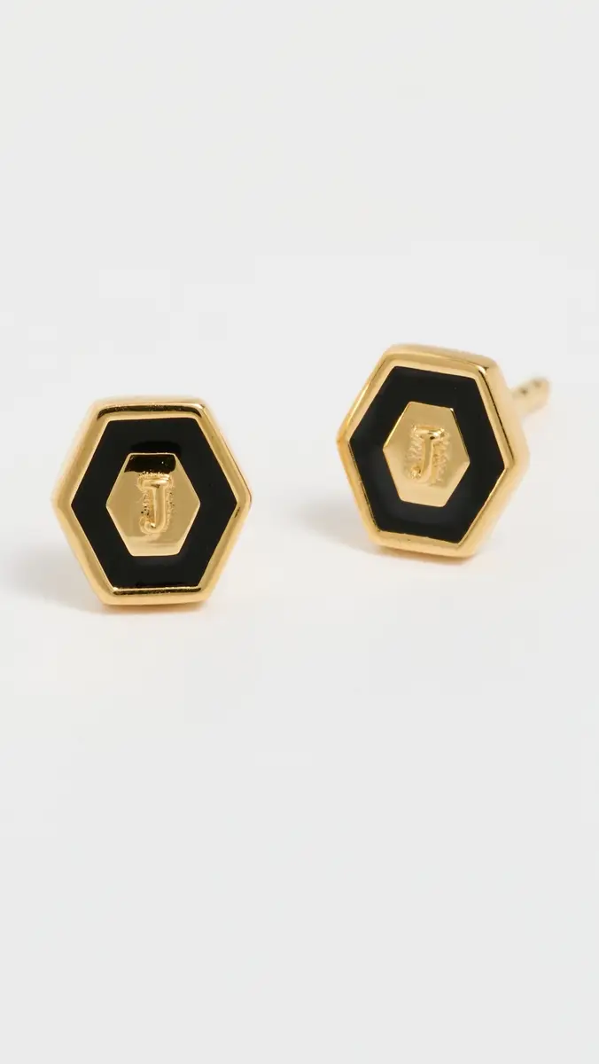 Gwen Beloti Initial Hex Stud Earrings | Thumbnail 4