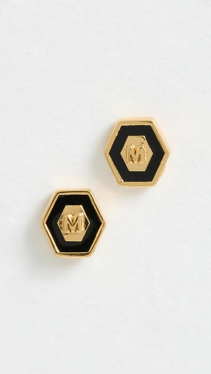 Gwen Beloti Initial Hex Stud Earrings | Thumbnail 2