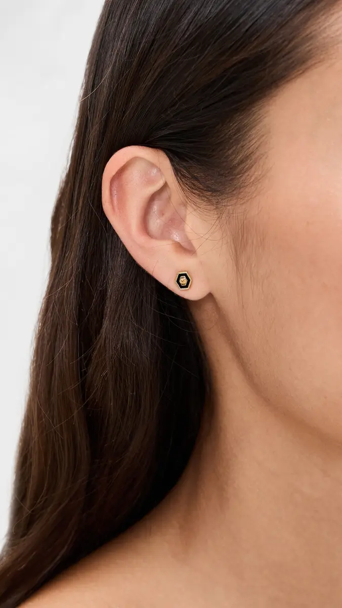 Gwen Beloti Initial Hex Stud Earrings | Thumbnail 3