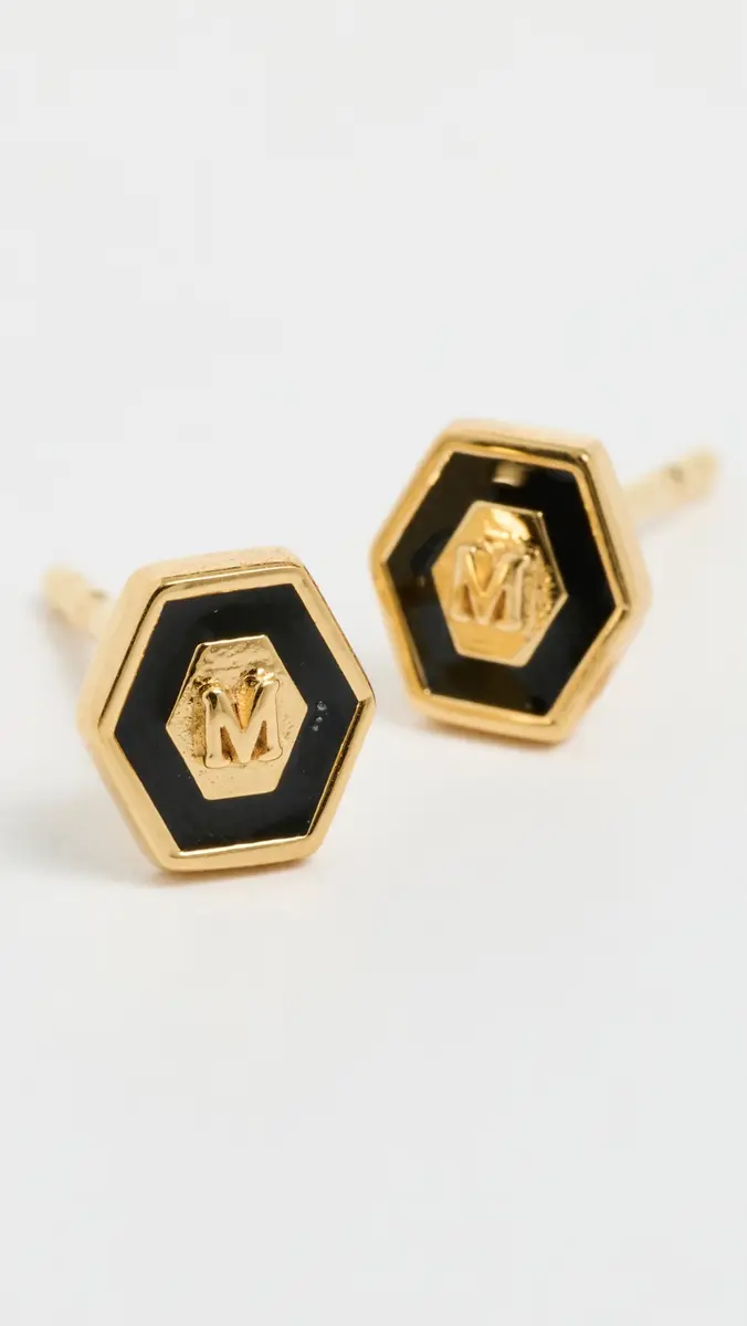 Gwen Beloti Initial Hex Stud Earrings | Thumbnail 4