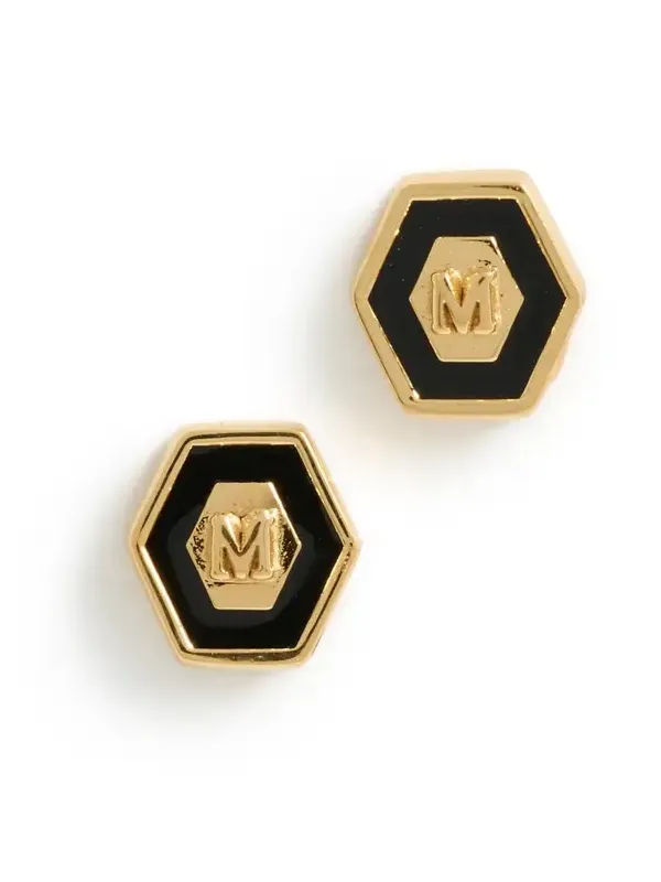Initial Hex Stud Earrings