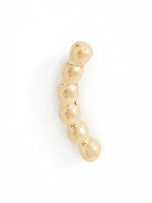 14k Gold Bead Curved Bar Single Stud Earring