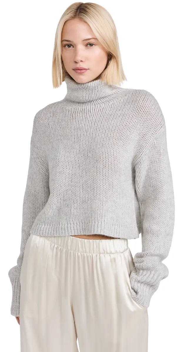 Sablyn Cropped Cashmere Turtleneck Sweater Foggy | Image 1 Sablyn Cropped Cashmere Turtleneck Sweater Foggy | Image 1