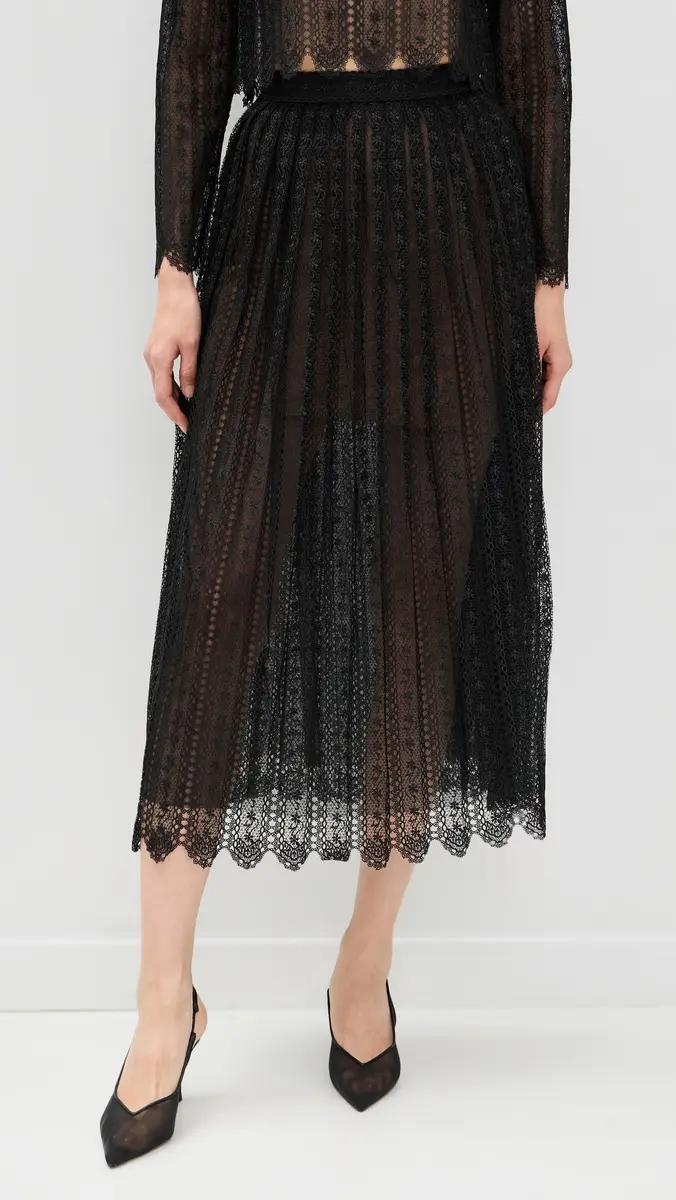Self-Portrait Black Organza Lace Midi Skirt Black | Thumbnail 2 Self-Portrait Black Organza Lace Midi Skirt Black | Thumbnail 2