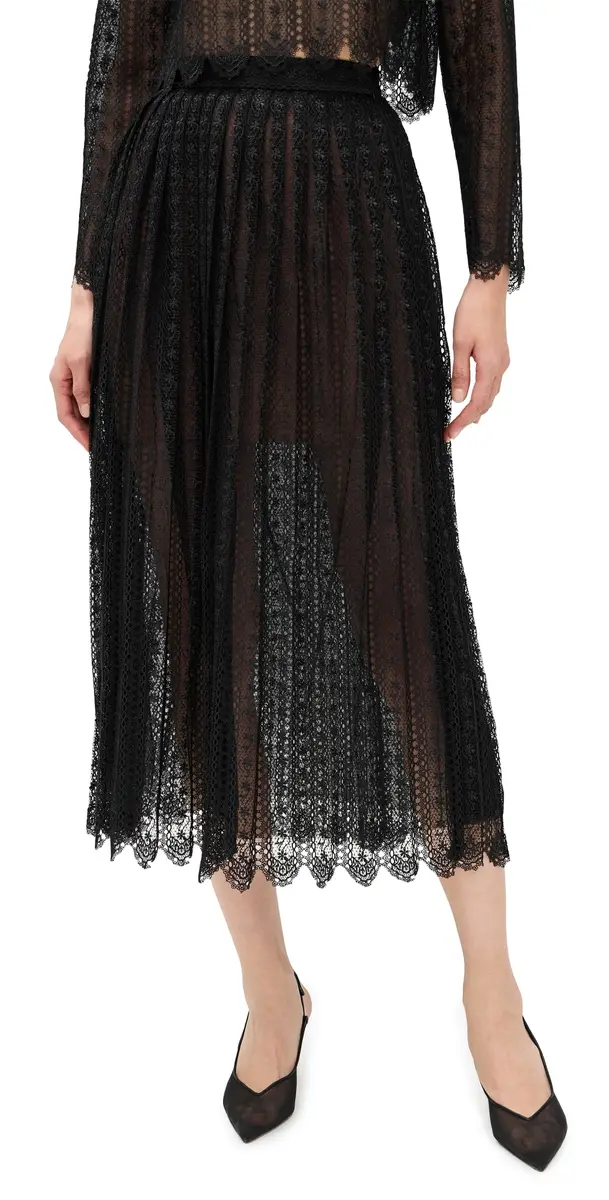 Self-Portrait Black Organza Lace Midi Skirt Black | Image 1 Self-Portrait Black Organza Lace Midi Skirt Black | Image 1