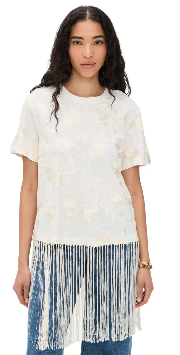 Sea Rafina Eyelet Embellished T-Shirt with Fringe White | Image 1 Sea Rafina Eyelet Embellished T-Shirt with Fringe White | Image 1