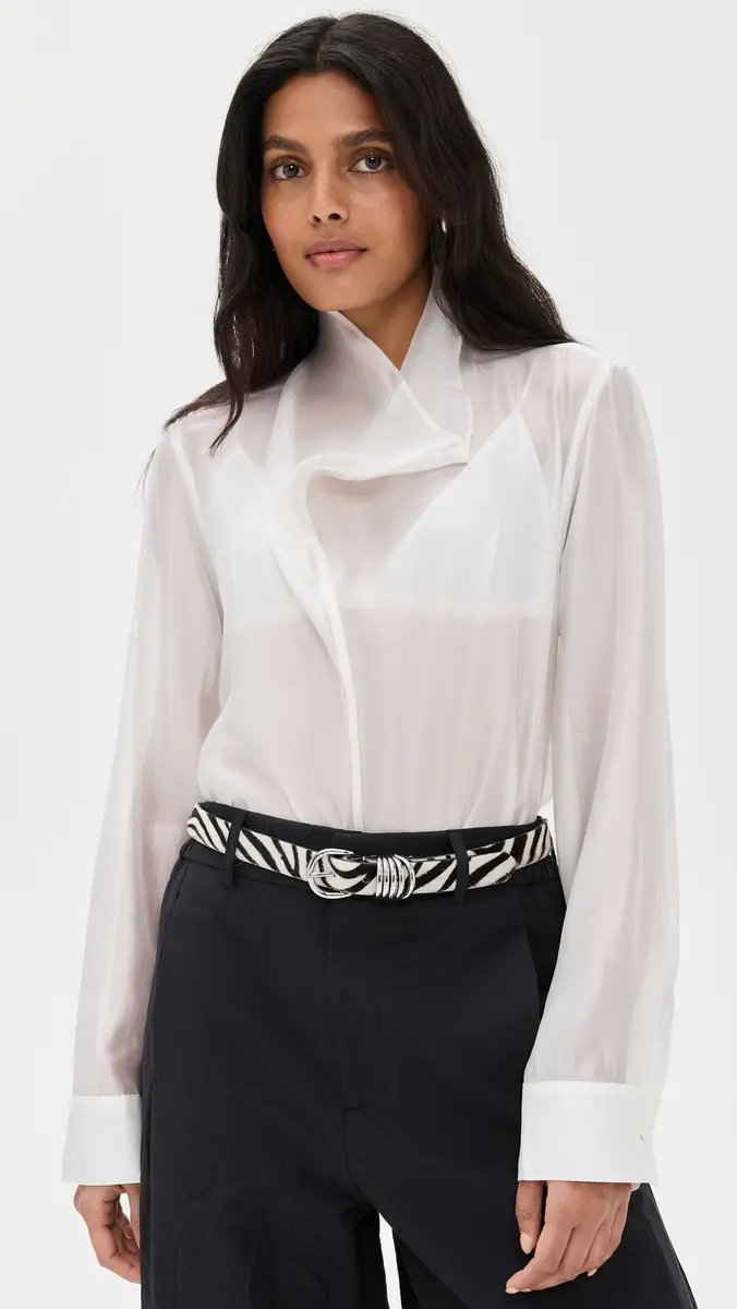 Pixie Market Sheer High Cowl Neck Blouse White | Thumbnail 2