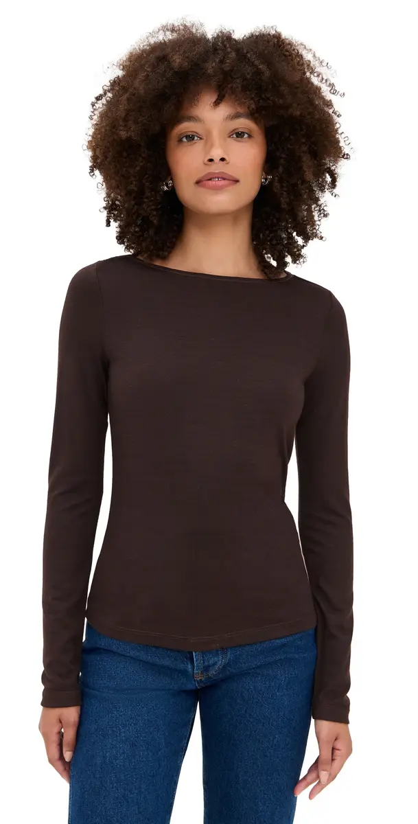 Renggli Long Sleeve Boatneck Tee Chocolate | Image 1 Renggli Long Sleeve Boatneck Tee Chocolate | Image 1
