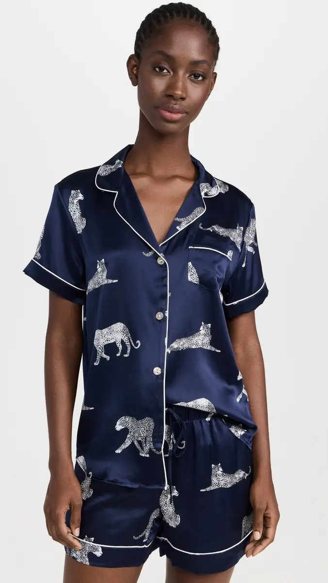 Petite Plume Silk Panthere de Nuit Classic Shorts Pajama Set | Thumbnail 2 Petite Plume Silk Panthere de Nuit Classic Shorts Pajama Set | Thumbnail 2