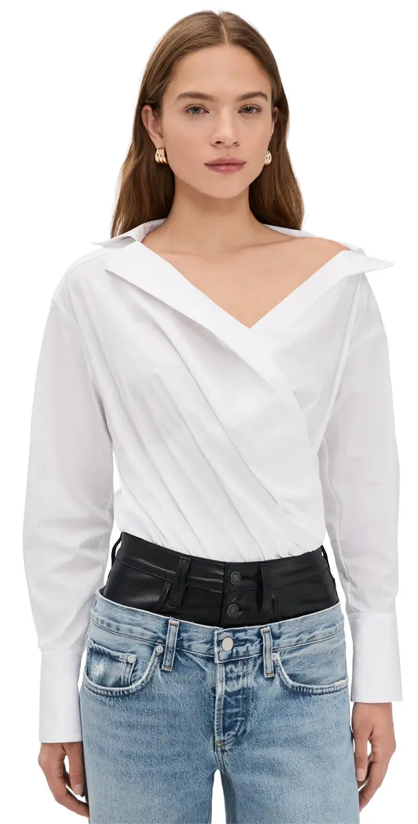 Good American Off Shoulder Poplin Thong Bodysuit White001 | Image 1 Good American Off Shoulder Poplin Thong Bodysuit White001 | Image 1