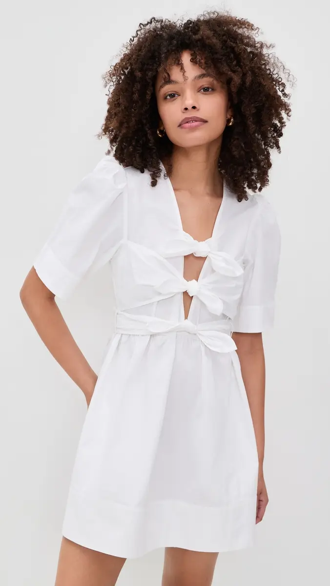 Ganni Stretch Cotton Mini Tie Strap Dress | Thumbnail 2