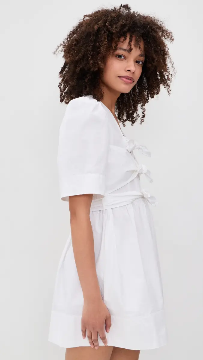 Ganni Stretch Cotton Mini Tie Strap Dress | Thumbnail 4