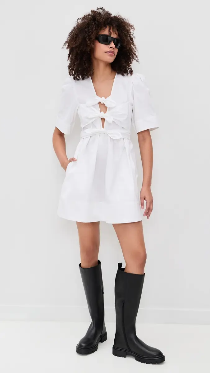 Ganni Stretch Cotton Mini Tie Strap Dress | Thumbnail 5