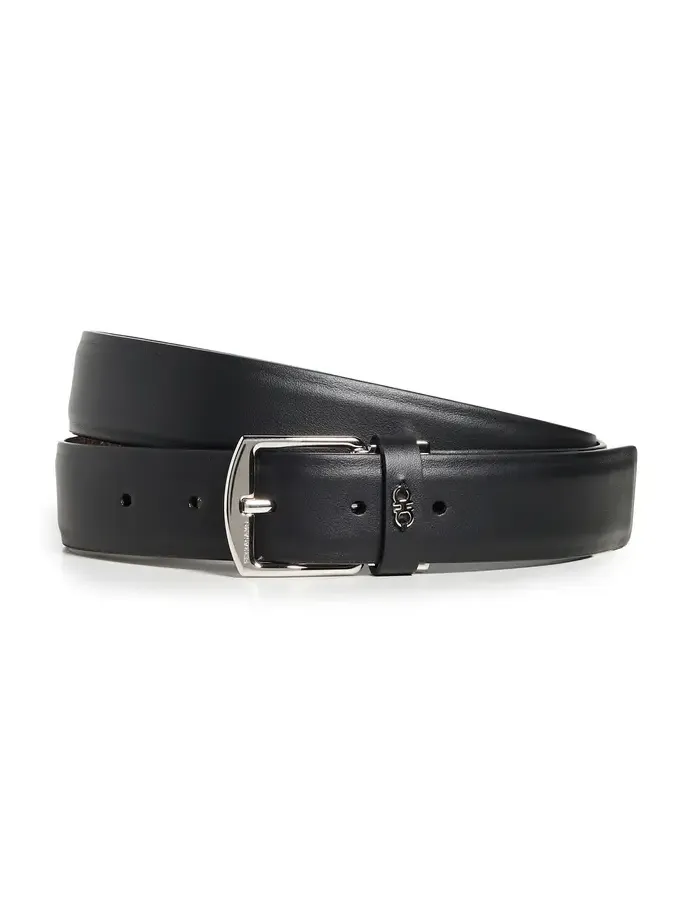 Square Buckle Reversible Leather Belt