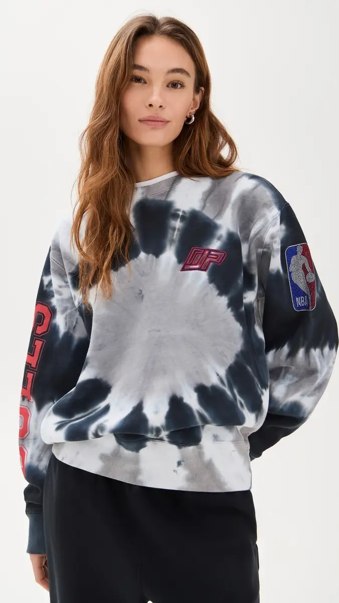 DANNIJOPRO Chicago Bulls Team Crew Sweatshirt Black Tie Dye | Thumbnail 3