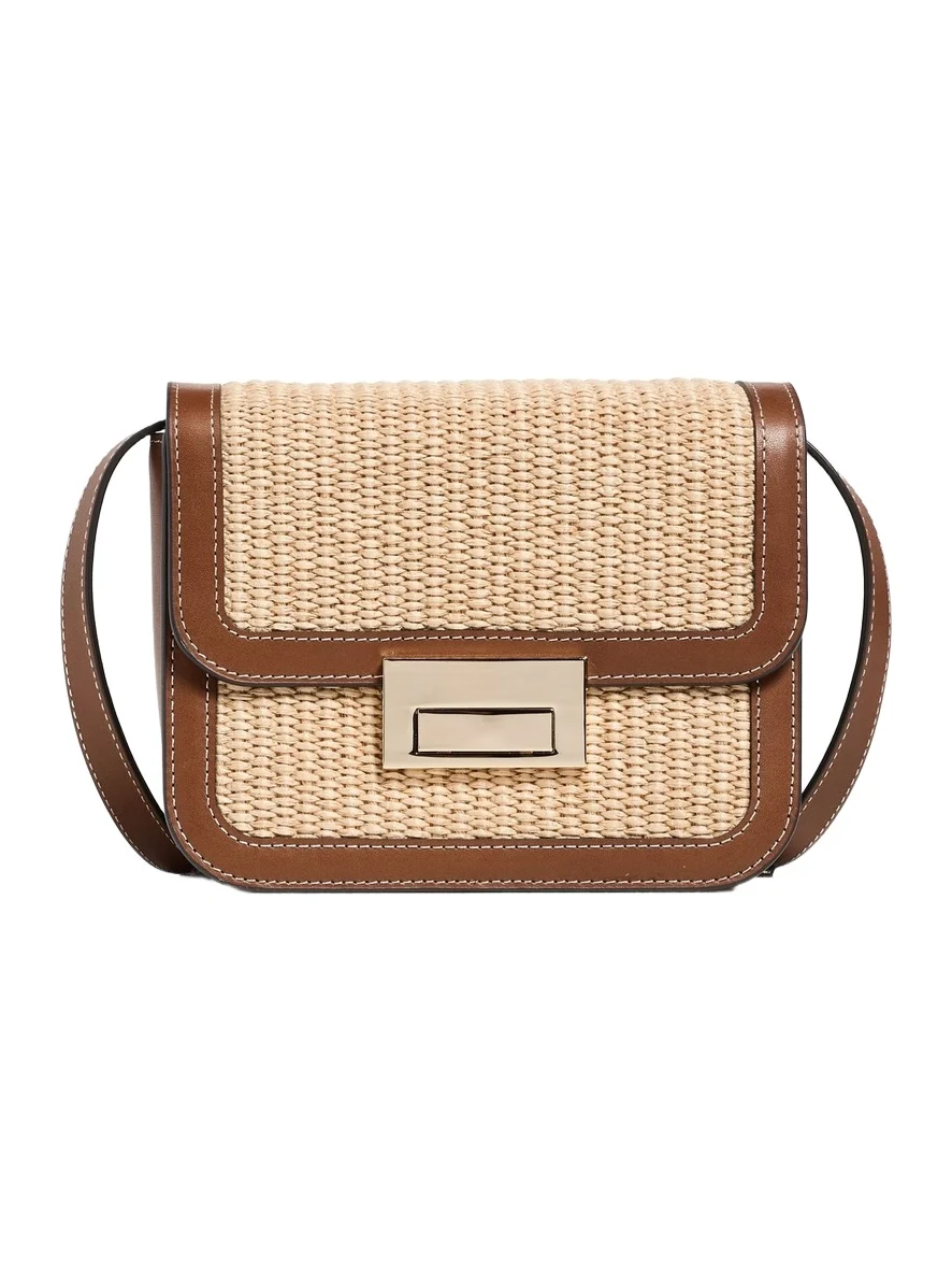 Desi Crossbody Bag with Lock Hardware Natural/Cacao Desi Crossbody Bag with Lock Hardware Natural/Cacao