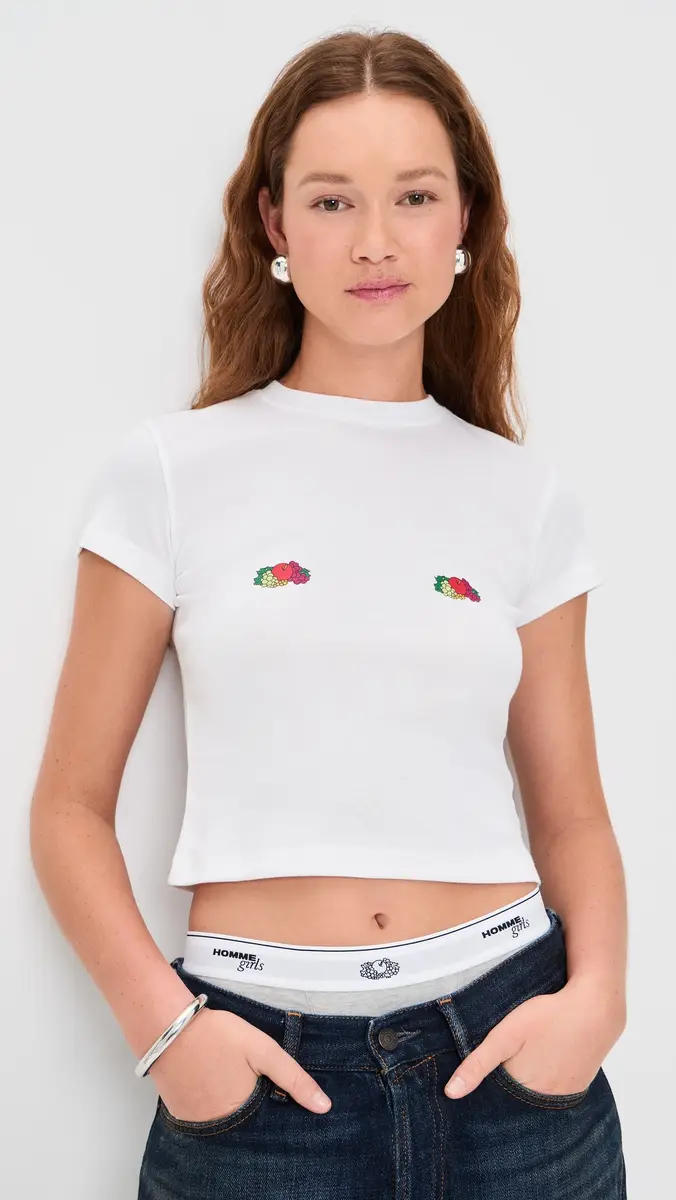 Hommegirls Homme Girls x Fruit of The Loom Baby Tee With Double Logo White w/ Fruit Clusters | Thumbnail 2 Hommegirls Homme Girls x Fruit of The Loom Baby Tee With Double Logo White w/ Fruit Clusters | Thumbnail 2