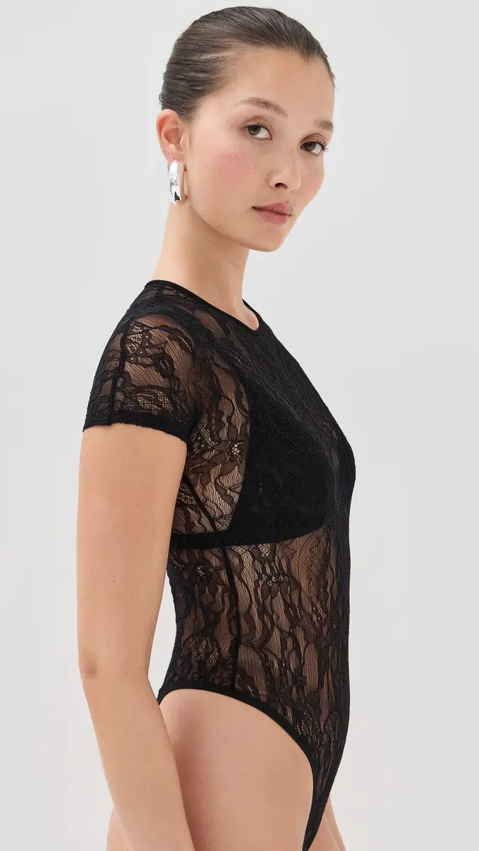 WARDROBE.NYC WARDROBE. NYC Lace Cap Sleeve Thong Bodysuit Black | Thumbnail 4 WARDROBE.NYC WARDROBE. NYC Lace Cap Sleeve Thong Bodysuit Black | Thumbnail 4