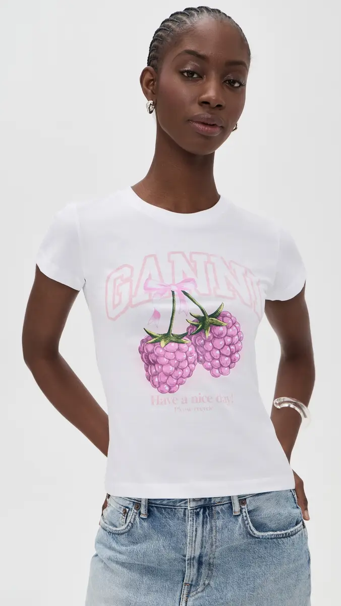 GANNI Baby Fit T-shirt Raspberry Bright White | Thumbnail 2