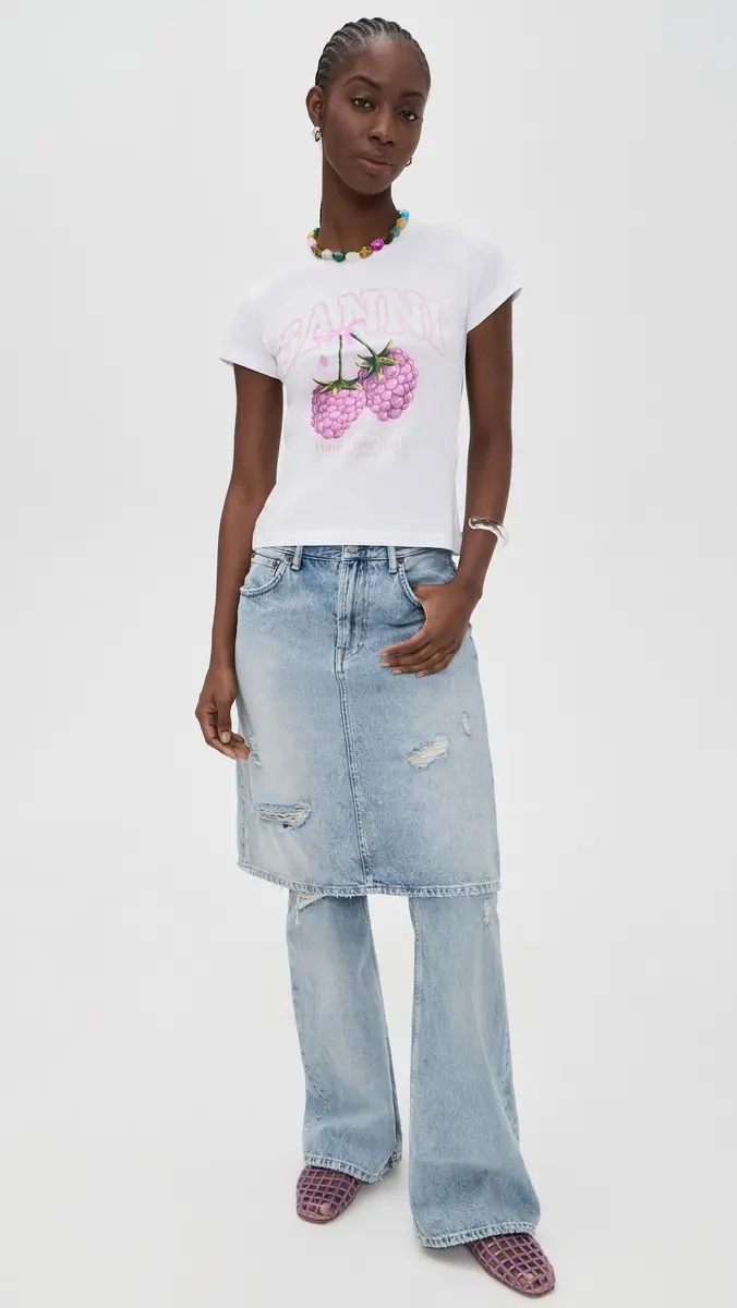 GANNI Baby Fit T-shirt Raspberry Bright White | Thumbnail 5