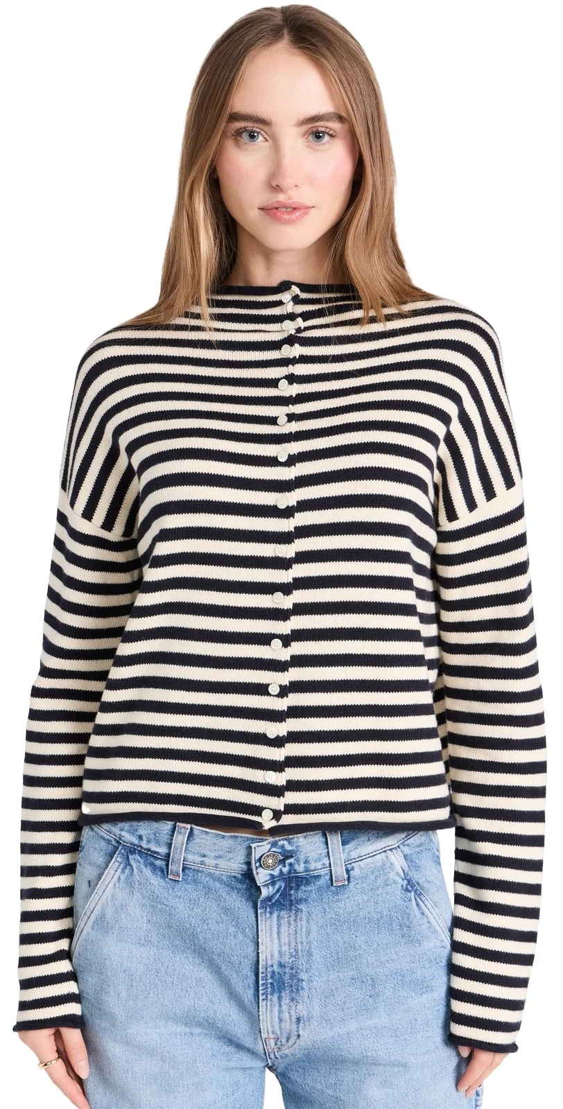 Taylor Cardigan in Stripe Cotton Cashmere Blend Taylor Cardigan in Stripe Cotton Cashmere Blend