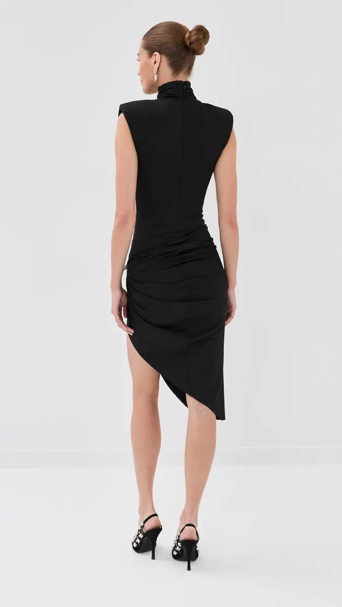 AREA Crystal Knot Draped Midi Dress Black | Thumbnail 3