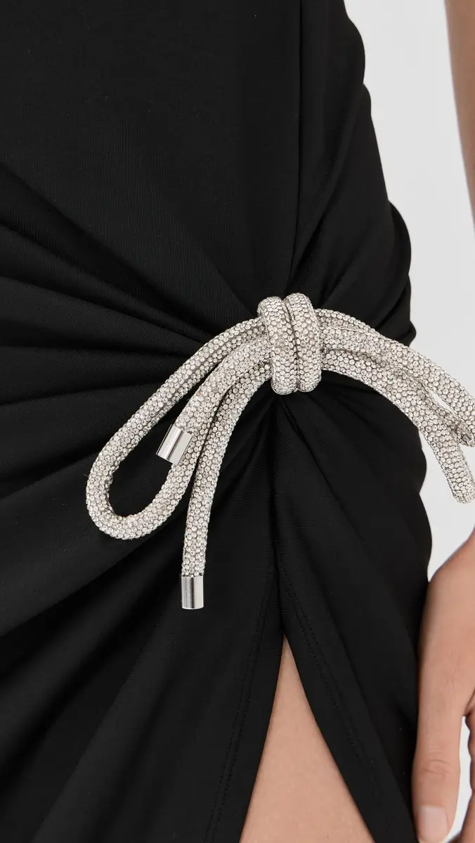 AREA Crystal Knot Draped Midi Dress Black | Thumbnail 6