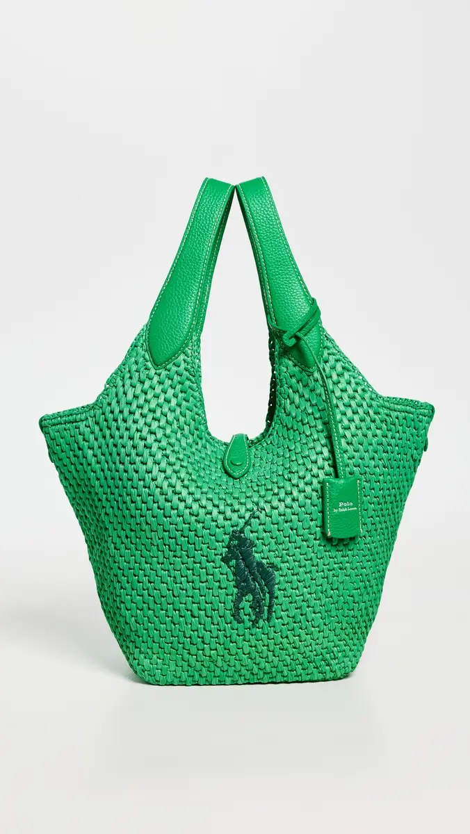 Polo Ralph Lauren Raffia Leather Medium Tote Parrot One Size | Thumbnail 2