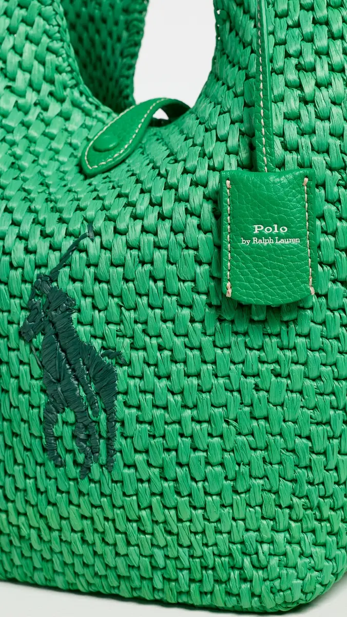 Polo Ralph Lauren Raffia Leather Medium Tote Parrot One Size | Thumbnail 5