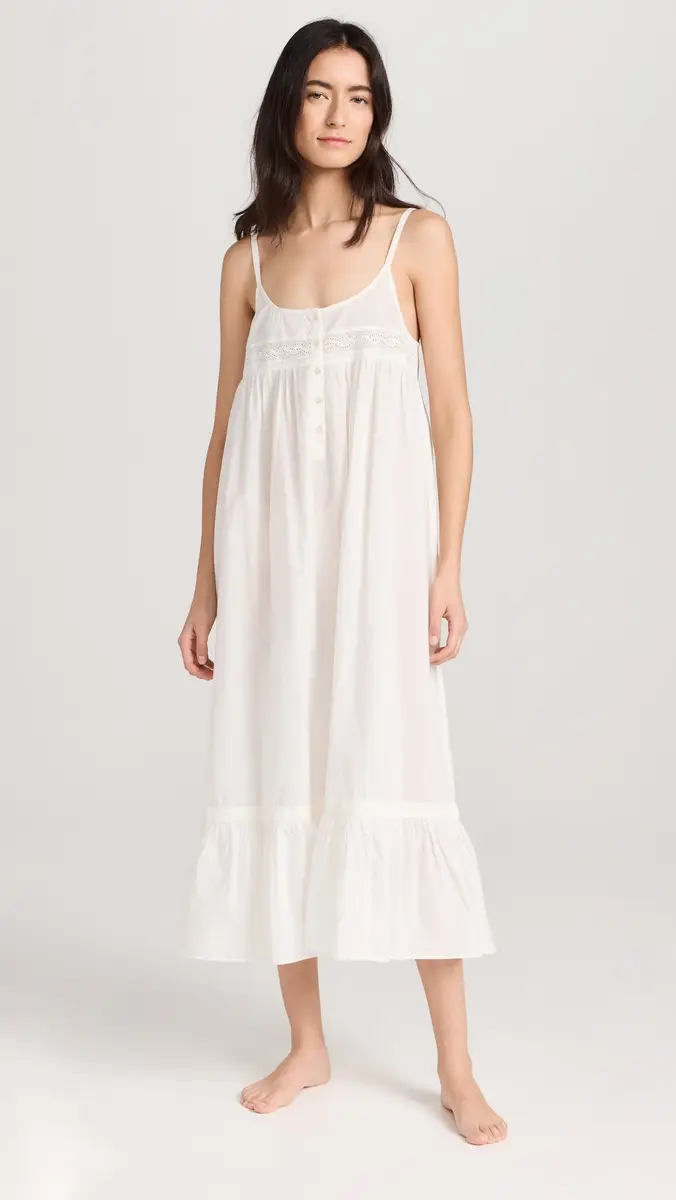 THE GREAT. The Eyelet Ruffle Tank Night Dress True White | Thumbnail 2