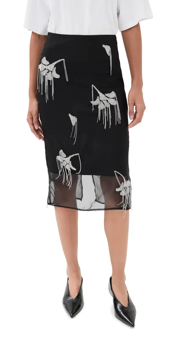 Róhe Embellished Tulip Silk Skirt Black | Image 1 Róhe Embellished Tulip Silk Skirt Black | Image 1