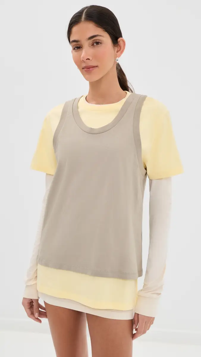 WARDROBE.NYC WARDROBE. NYC Layered Tee Mini Dress Pearl/emon/Taupe | Thumbnail 2