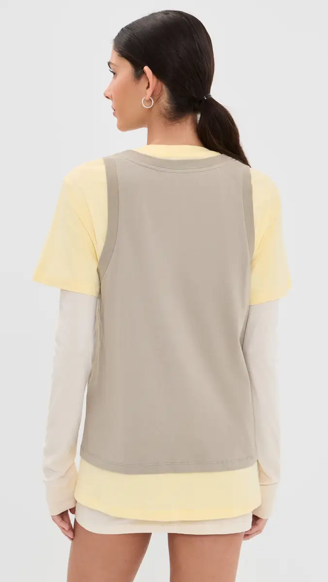 WARDROBE.NYC WARDROBE. NYC Layered Tee Mini Dress Pearl/emon/Taupe | Thumbnail 3
