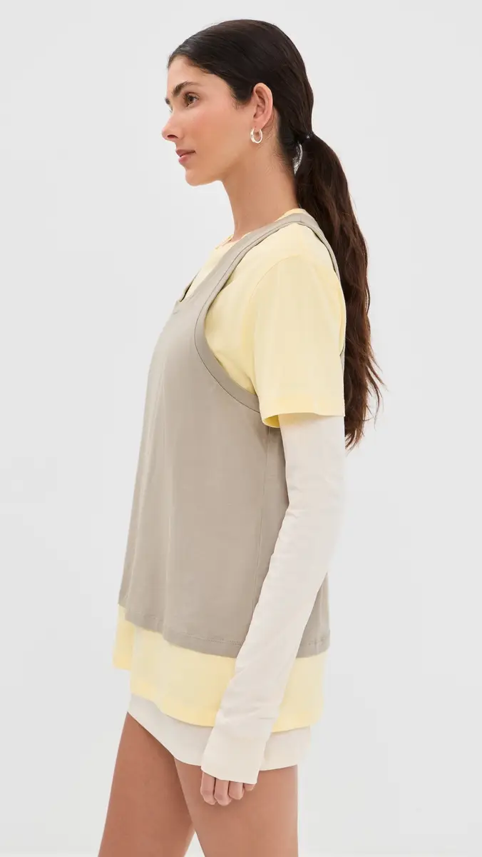 WARDROBE.NYC WARDROBE. NYC Layered Tee Mini Dress Pearl/emon/Taupe | Thumbnail 4