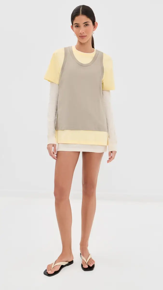 WARDROBE.NYC WARDROBE. NYC Layered Tee Mini Dress Pearl/emon/Taupe | Thumbnail 5