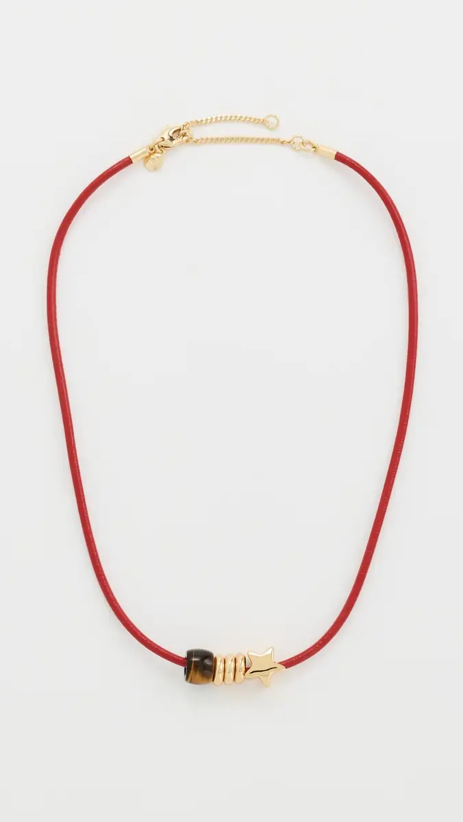 Madewell Semiprecious Charm Leather Choker Necklace Cherry One Size | Thumbnail 2
