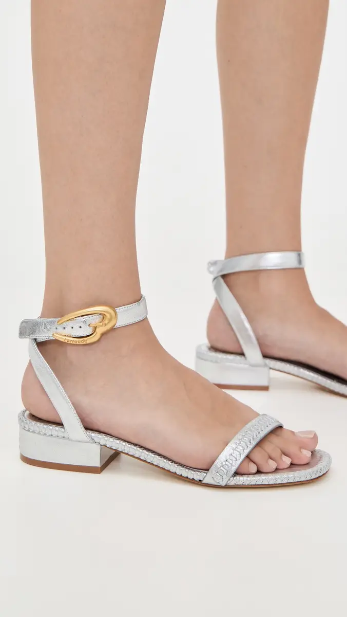 Larroudé Verona Flat Sandals Silver | Thumbnail 3