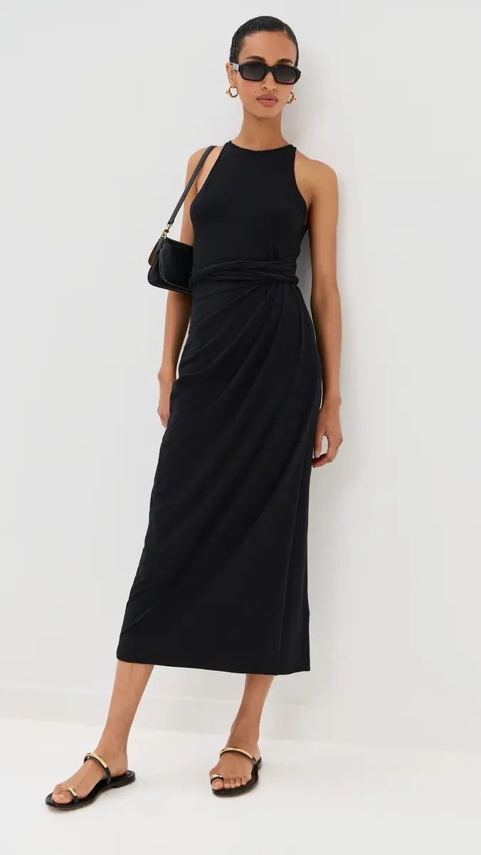 Another Tomorrow Sarong Tie Dress Black | Thumbnail 5 Another Tomorrow Sarong Tie Dress Black | Thumbnail 5