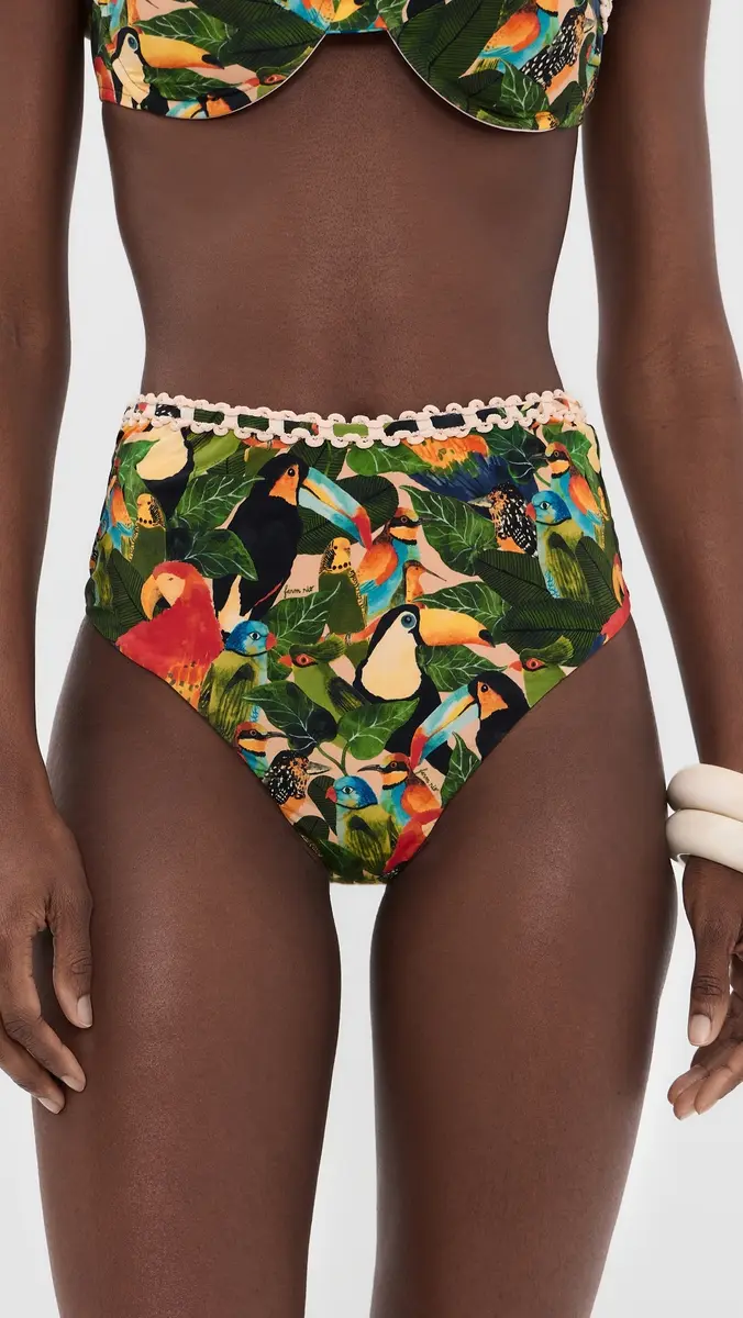 Farm Rio Bird Leaves High Waisted Bikini Bottoms Bird Leaves Sand | Thumbnail 2 Farm Rio Bird Leaves High Waisted Bikini Bottoms Bird Leaves Sand | Thumbnail 2