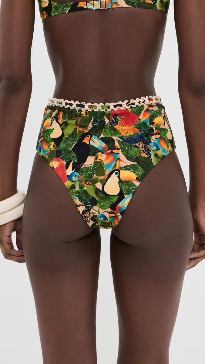 Farm Rio Bird Leaves High Waisted Bikini Bottoms Bird Leaves Sand | Thumbnail 3 Farm Rio Bird Leaves High Waisted Bikini Bottoms Bird Leaves Sand | Thumbnail 3