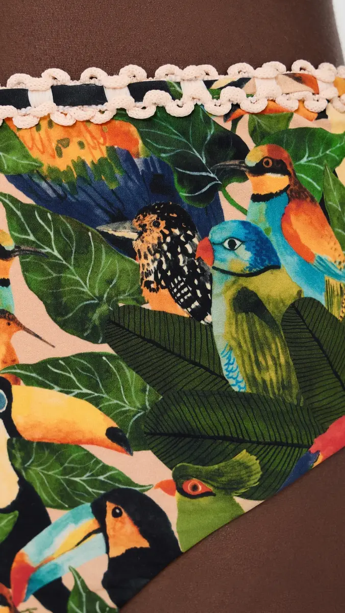 Farm Rio Bird Leaves High Waisted Bikini Bottoms Bird Leaves Sand | Thumbnail 5 Farm Rio Bird Leaves High Waisted Bikini Bottoms Bird Leaves Sand | Thumbnail 5