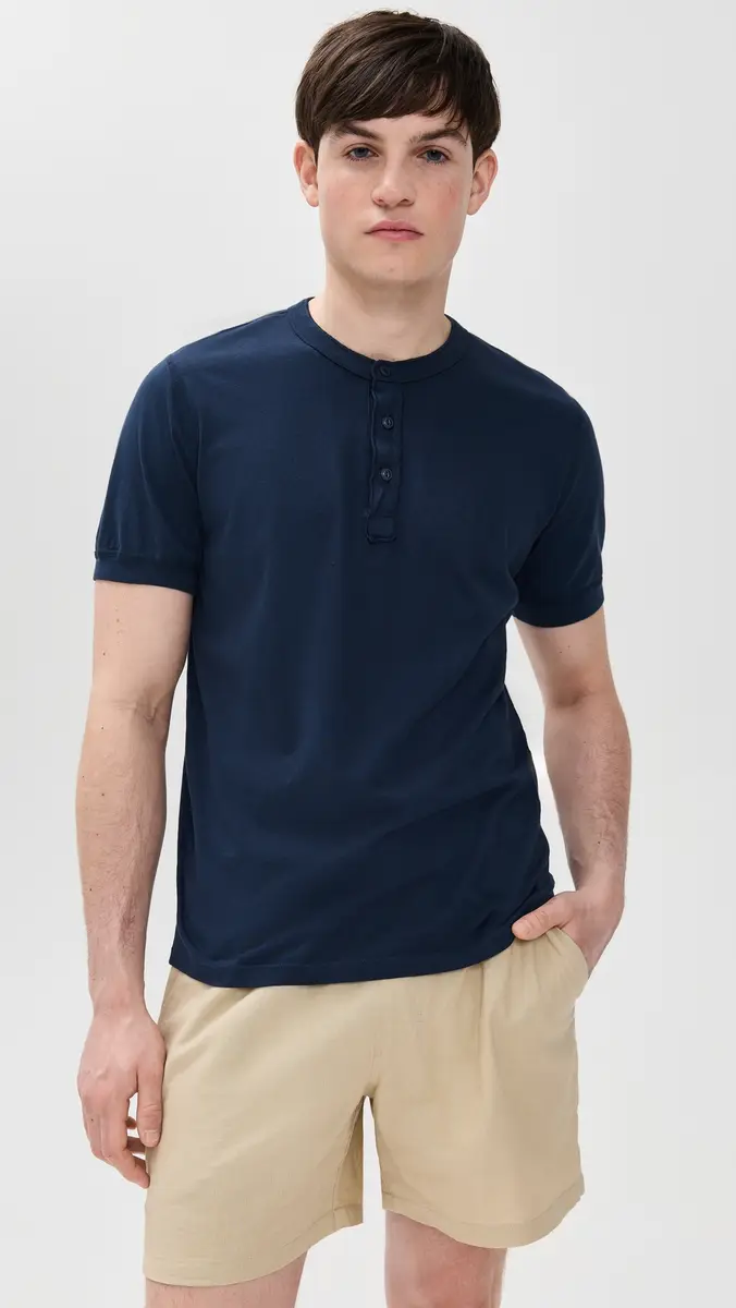 Save Khaki Short Sleeve Pima Henley | Thumbnail 2