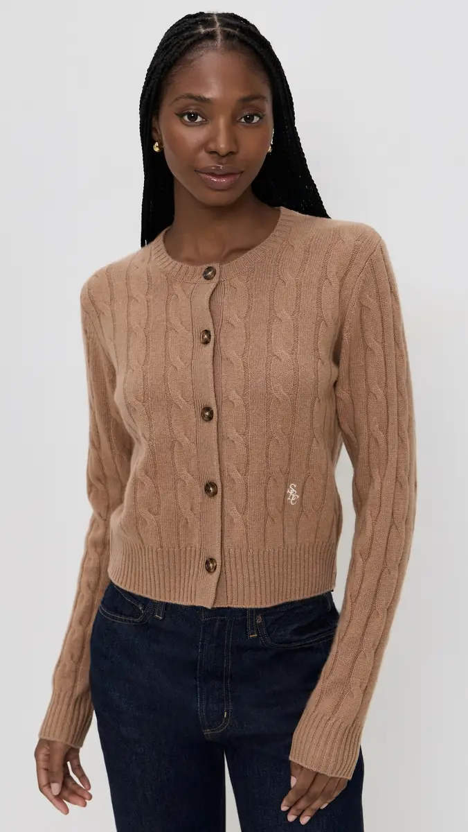 Sporty & Rich Cable Knit Cashmere Cardigan Camel | Thumbnail 2 Sporty & Rich Cable Knit Cashmere Cardigan Camel | Thumbnail 2