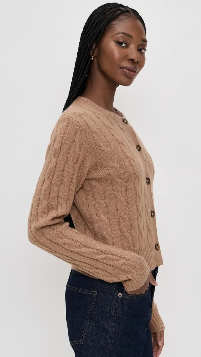 Sporty & Rich Cable Knit Cashmere Cardigan Camel | Thumbnail 4 Sporty & Rich Cable Knit Cashmere Cardigan Camel | Thumbnail 4