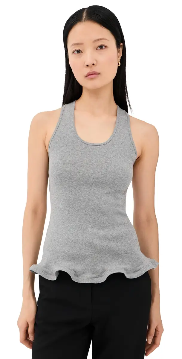 Stella McCartney Frilled Hem Rib Tank Grey Melange | Image 1 Stella McCartney Frilled Hem Rib Tank Grey Melange | Image 1