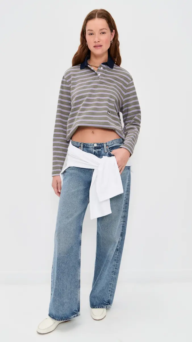 Hommegirls Homme Girls x Fruit of the Loom Striped Long Sleeve Polo | Thumbnail 6