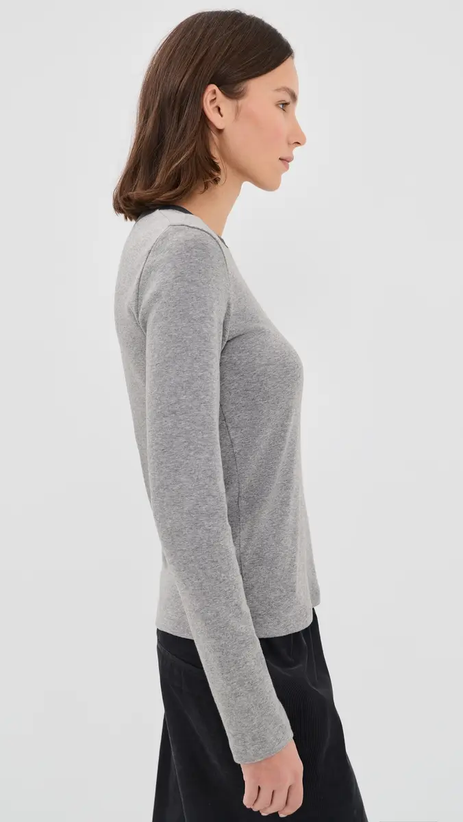 Vince Heather Tipped Long Sleeve Crew Tee H Thistle Combo | Thumbnail 4