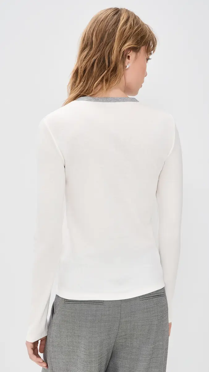 Vince Heather Tipped ong Sleeve Crew Tee Off White Combo | Thumbnail 3 Vince Heather Tipped ong Sleeve Crew Tee Off White Combo | Thumbnail 3