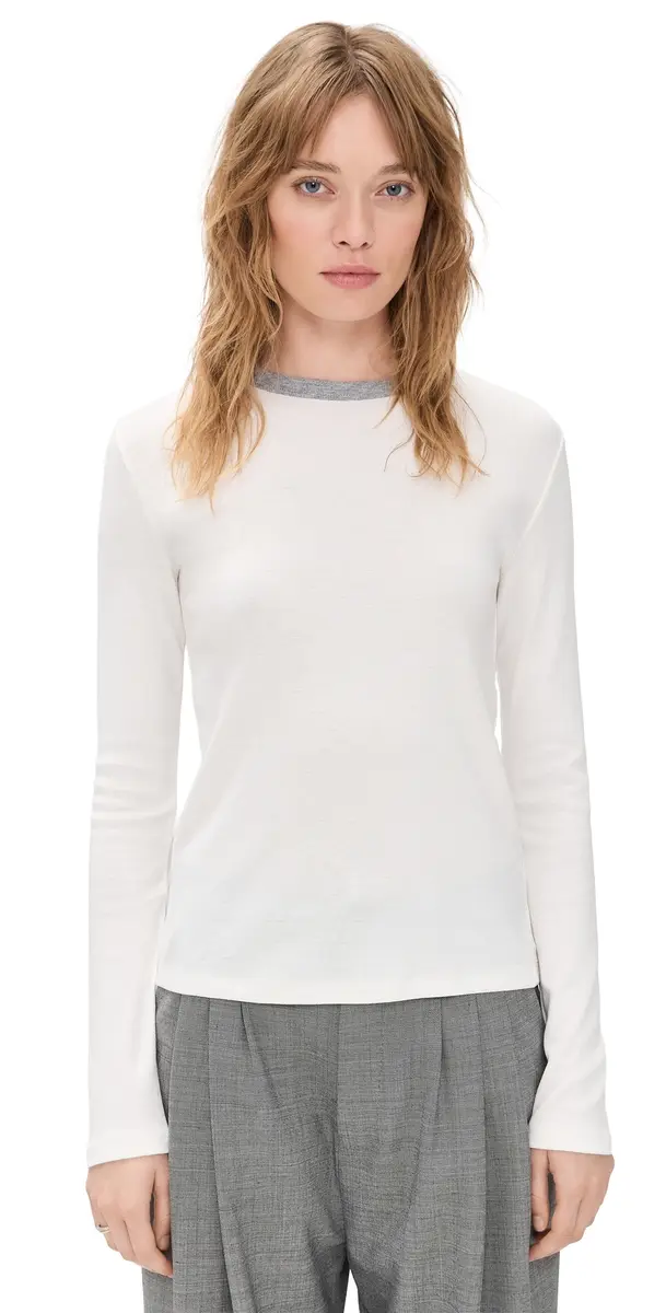 Heather Tipped ong Sleeve Crew Tee Off White Combo
